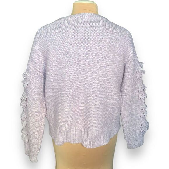 Madewell Fringe Sleeve Pullover Sweater Loose Knit Pastel Lilac Cropped Small - Picture 3 of 8
